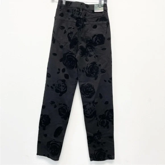 Wild Fable Flocked Floral High Rise Straight Leg Easy Rigid Black Jeans | NWT! - Picture 5 of 11